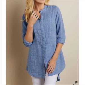 Soft Surroundings Linen Button Down Tunic Shirt
